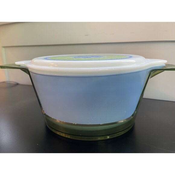 VINTAGE PYREX OCEAN FILIGREE 1973 CASSEROLE DISH W/ LID & CRADLE 2.5QT RARE - Picture 13 of 13